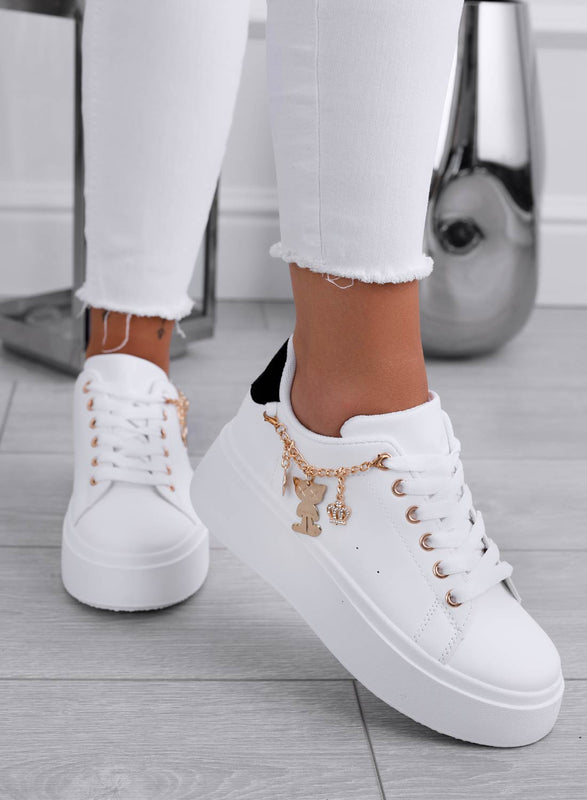 MARBELLA - White sneakers with black back and gold charms