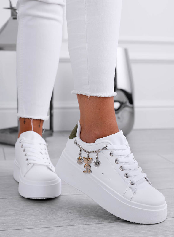 MARBELLA - White sneakers with green back and gold charms