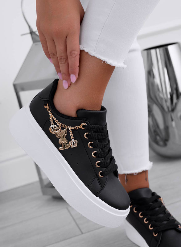 MARBELLA - Black sneakers with gold chain and charms