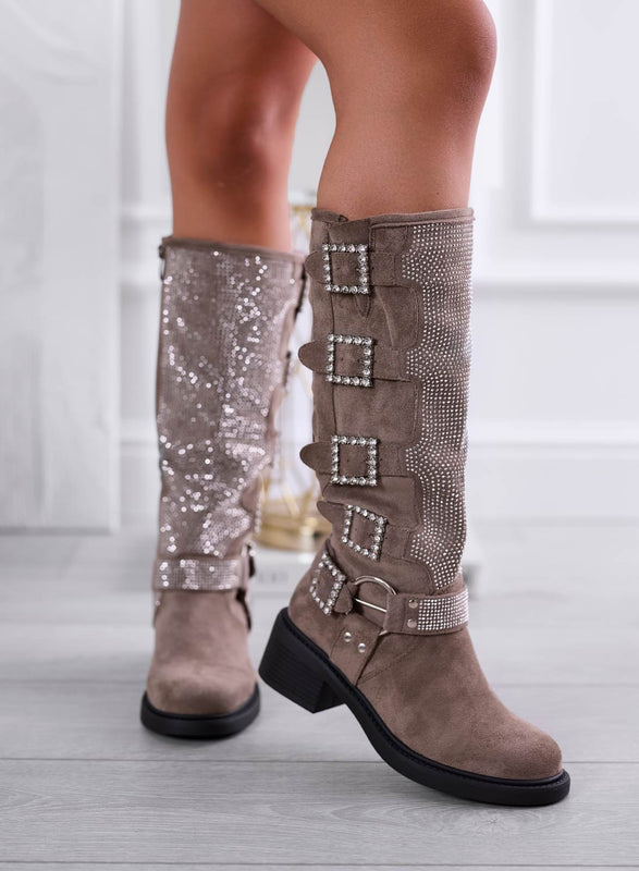 MARIELLA - Mud jewel boots with rhinestone buckles