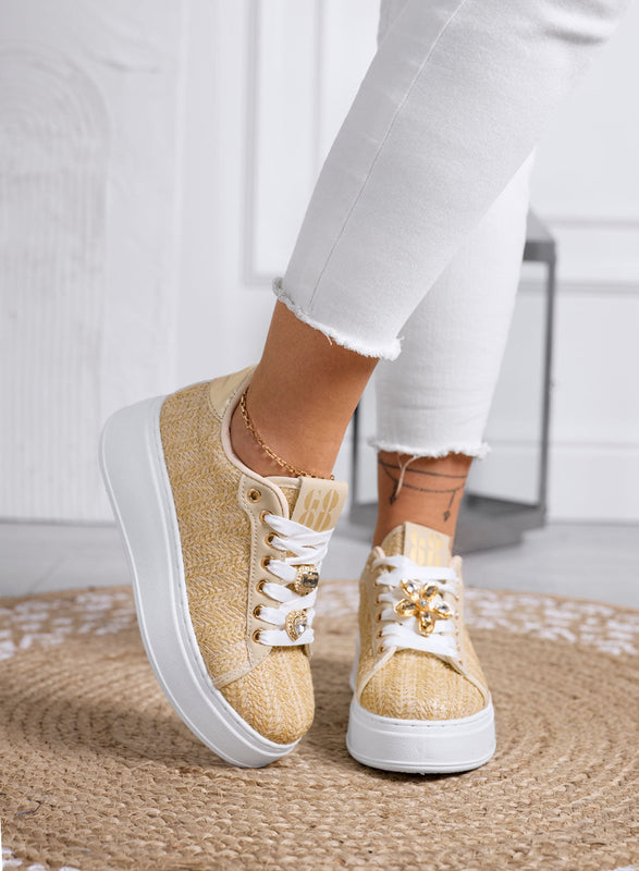 MARISA - Beige platform sneakers with jewel embellishment