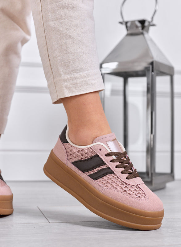 MARISOL - Baskets roses avec empiècements marron et semelle en caoutchouc