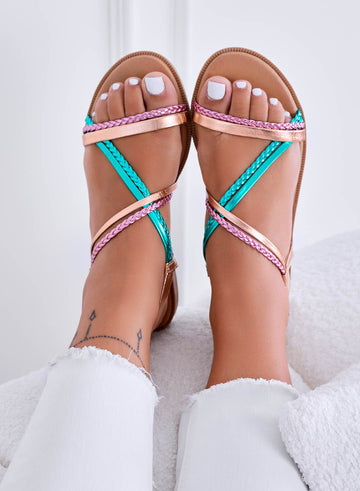 MARLEY - Flat sandals with multicolor braided straps