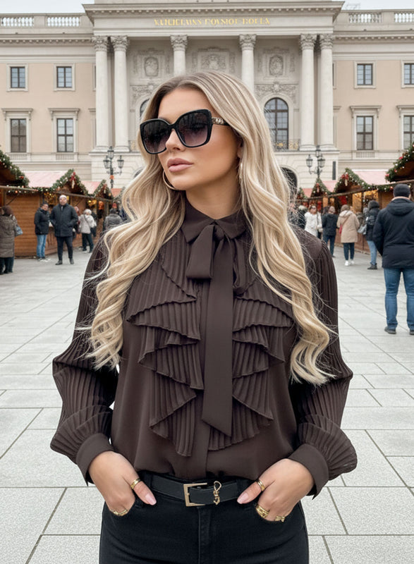 Brown shirt with ruffles and pleats