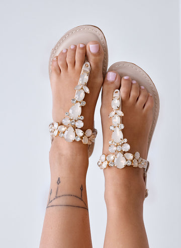 MARSALA - Sandali Infradito beige con Pietre Gioiello