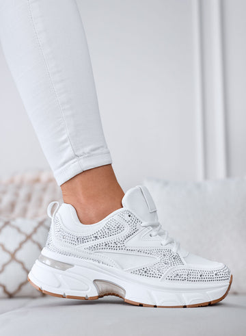MARTINA - Sneakers bianche con Strass e Suola Platform Chunky