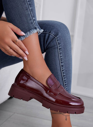 Burgundy patent leather loafers