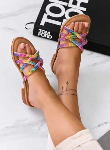 MEDDY - Sandales multicolores à enfiler avec brides ornées de strass