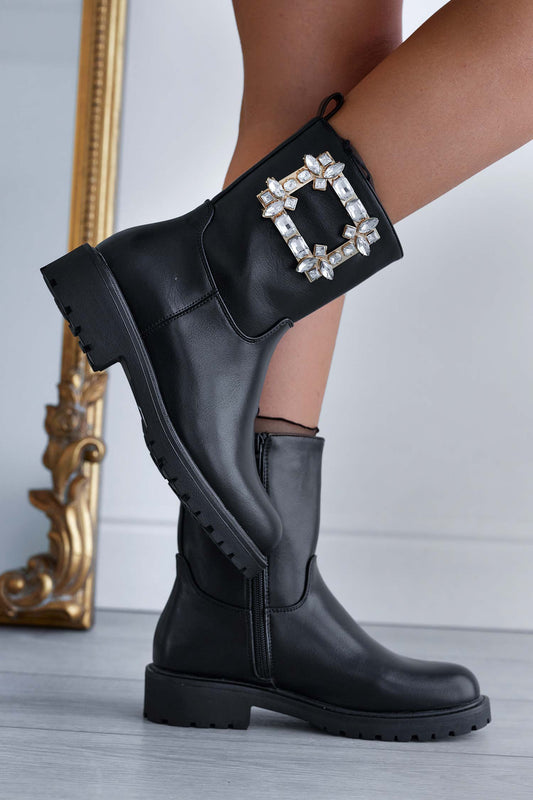 MEDLEY - Black ankle boots with jewel plaque