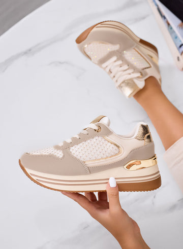 MELEK - Beige sneakers with gold inserts and platform sole