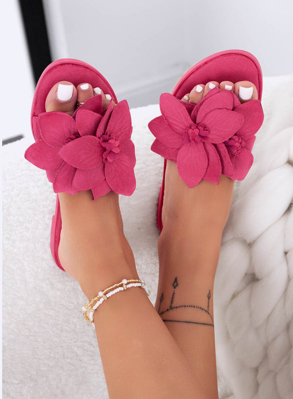 MELODY - Fuchsia slipper sandals with applied flower