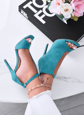 Green peep-toe ankle boots sandals with high heel