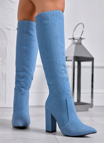 MINERVA - Stivali blu jeans con tacco comodo