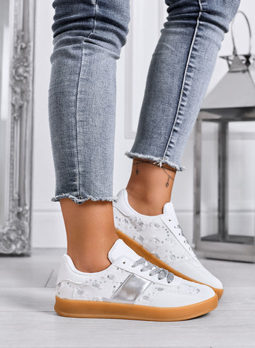 MIREA - White sneakers with floral details and silver inserts