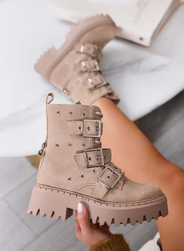 MIRIANA - Beige ankle boots Alexoo with buckles