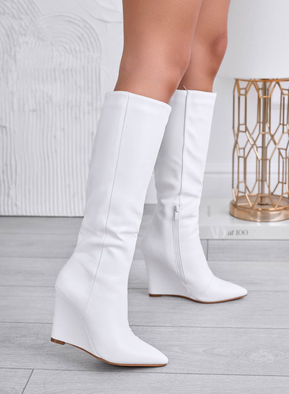 MONICA - Bottes blanches à semelle compensée