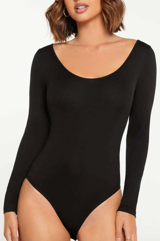 Black long-sleeved ribbed bodysuit