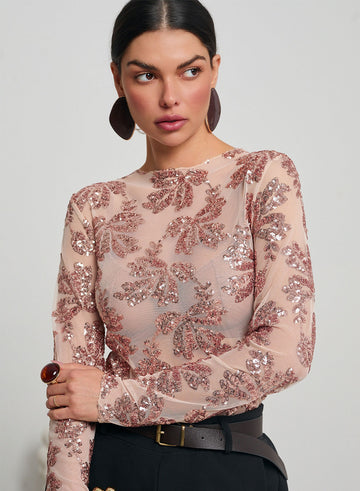 Nude transparent bodysuit with sequin details