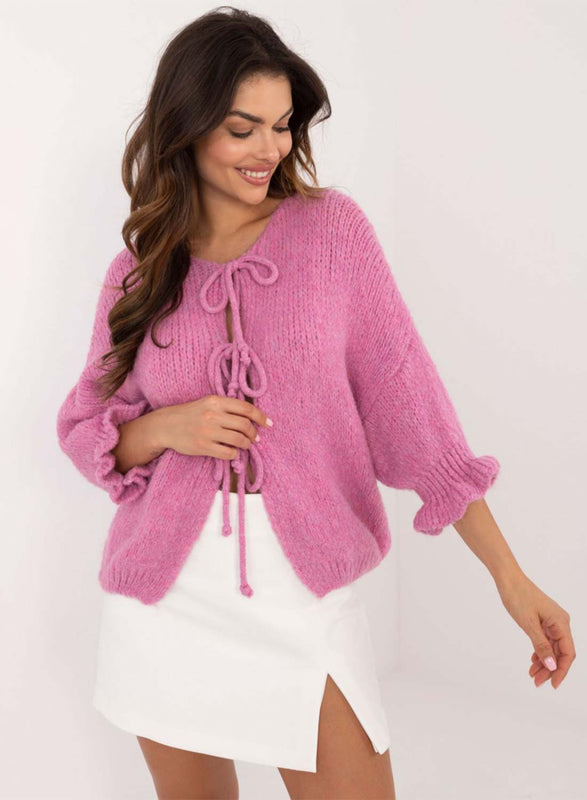 Cardigan rose avec liens