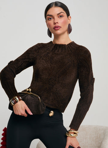 Brown sweater in soft suede fabric