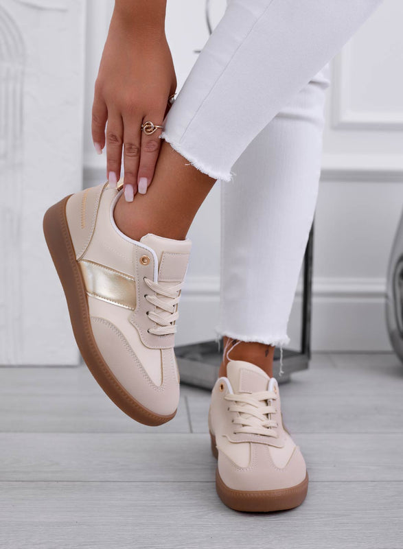 NADINE - Beige sneakers with rubber sole