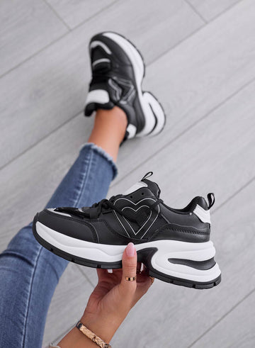 NARA - Baskets noires à semelle compensée et cœur