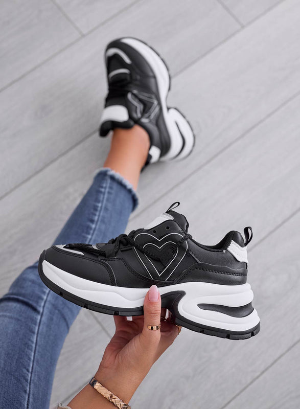 NARA - Black wedge sneakers with heart
