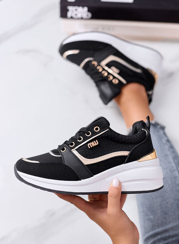 NATALIA - Sneakers Nere Platform con Inserti Oro