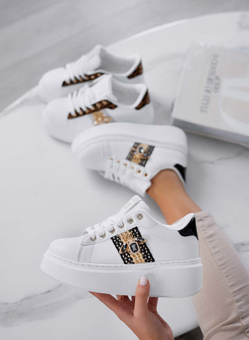 NELSON - White sneakers with jeweled bee and black inserts