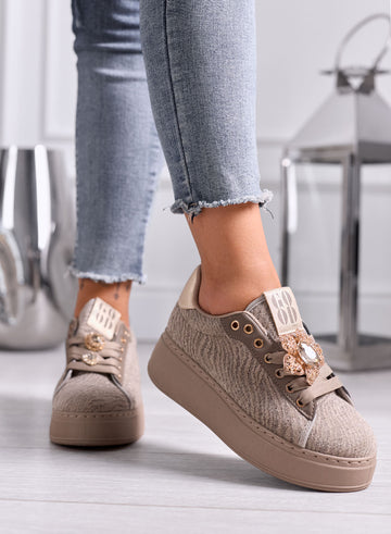 NINFA - Sneakers fango platform in tessuto laminato e applicazione gioiello