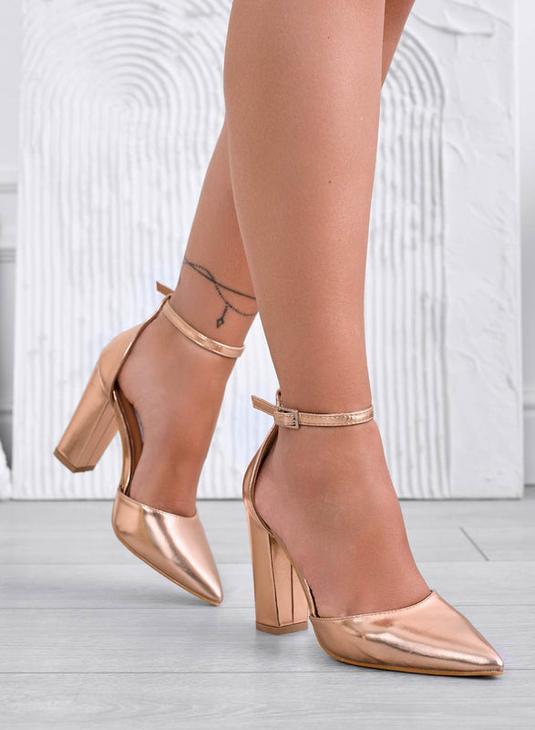 NOAH - Metallic rose gold pumps with strap