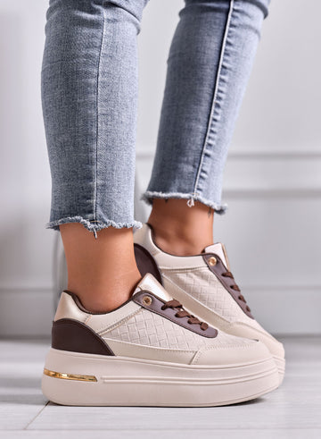 NORMA - Sneakers beige Platform con Inserti Intrecciati