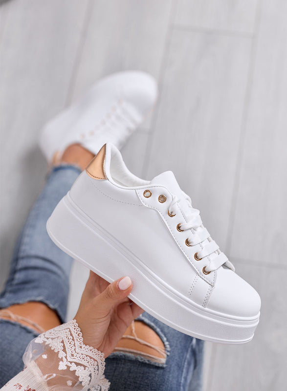 NYSSARA - Baskets blanches avec talon or rose