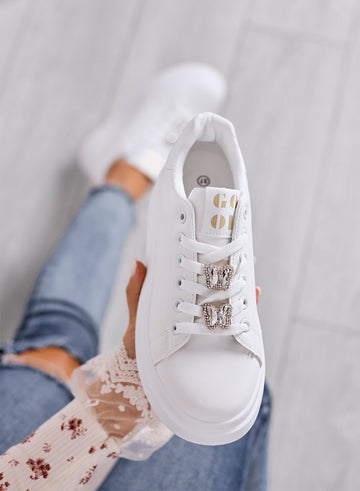 ORSINA - White sneakers with silver jewel embellishment