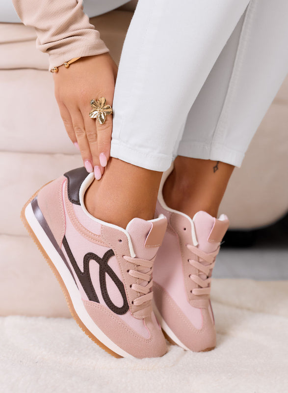 ORSOLA - Pink sneakers with brown logo and rubber sole