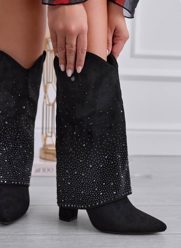 PAIGE - Botas camperas negras con strass