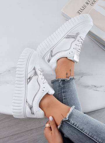 PAMELA - White platform sneakers with silver details