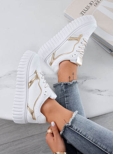 PAMELA - Zapatillas blancas con plataforma y detalles dorados