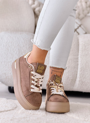 PAMELA - Brown Platform Sneakers with Jewel Star Details