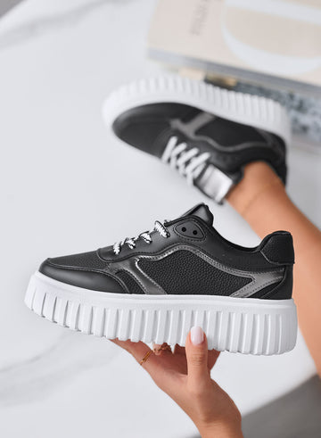PAMELA - Black platform sneakers with metallic gray details
