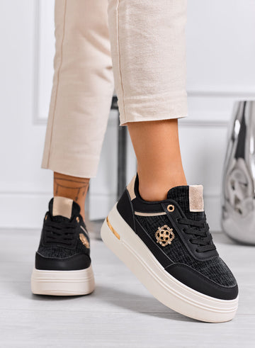 PILAR - Black sneakers with gold details and platform sole