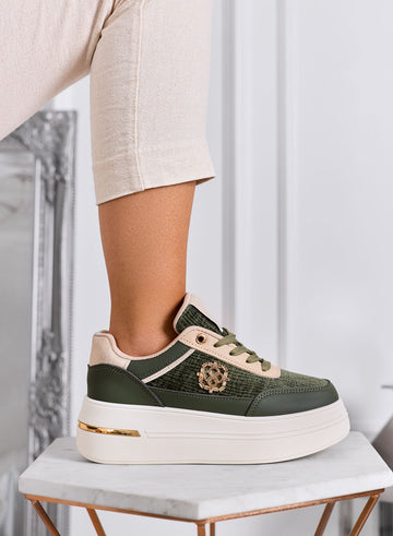 PILAR - Green sneakers with gold details and platform sole