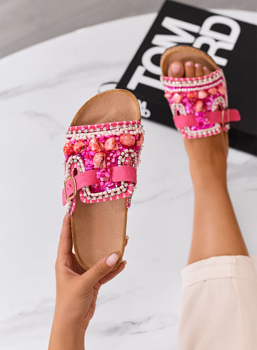 POLLY - Sandalias fucsia con aplicaciones y hebilla dorada