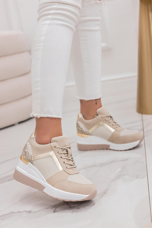 POLO - Beige sneakers with wedge and python details