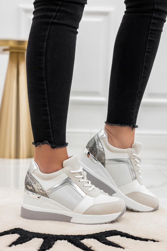 POLO - White sneakers with wedge and python details