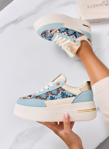 PRAGA - Blue platform sneakers with patterned fabric inserts