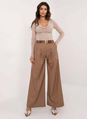Pantalon évasé en similicuir couleur boue