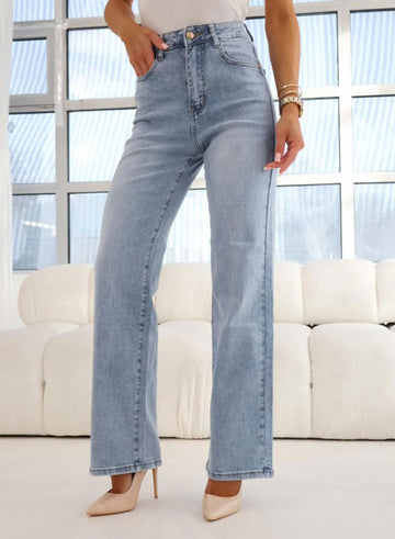 Light blue high-waisted palazzo jeans