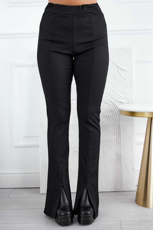 Black ribbed trousers with slit