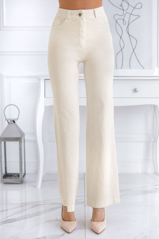 Cream cotton flared trousers